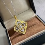 170 a4971 布契拉提 新款 复古歌剧院布契风中古风 四叶草 项链 白金拼黄金色镂空设计 高级意大利宫庭风 高端925纯银 18K金镶嵌7A高碳钻 复古美