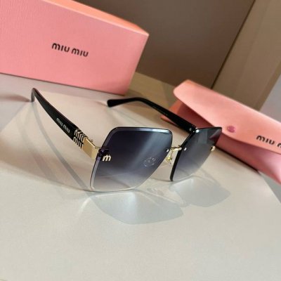 缪缪Miumiu新款太阳镜，高级感无框太阳镜女款防紫外线开车专用大脸显瘦连体眼镜