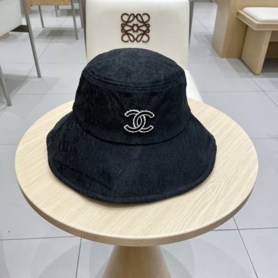 chanel香奈儿大檐遮阳帽子女夏天柔软可折叠渔夫帽蕾丝花纹布帽休闲度假太阳帽