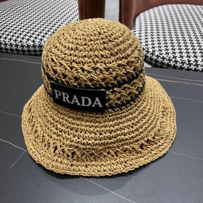 prada普拉达 新款大牌镂空拼色编织渔夫帽，超好搭配，