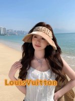 p80 Lv路易威登2025新款日系珍珠装饰大檐空顶帽女出游防紫外线遮阳贝壳帽太阳帽