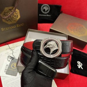 stefan0 Ricci 男士腰带 精选进口牛皮压花鳄鱼纹 精雕原版鹰头钢扣 镶嵌满施华洛世奇水晶钻 尽显高贵气质 3.8宽度 专柜同款 P420