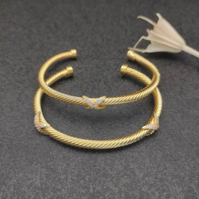 上新。David Yurman 4Mm黄金色满钻X手镯。单X和双X两个款式。建议适合佩戴的手围15-20Cm 编号Dysz-175、Dysz-176