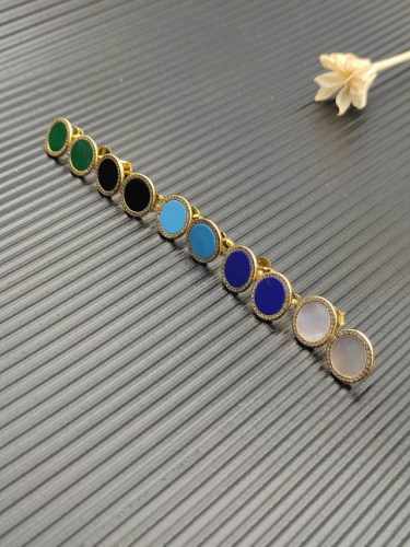 David Yurman 14Mm 金色圆形带钻镶嵌耳钉，有白贝母，黑玛瑙，孔雀石，绿松石，青金石共5款 编号Dyeh-095-099