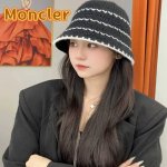 蒙口moncler法式针织帽女春秋季新款时尚遮阳盆帽条纹防晒帽子水桶编织渔夫帽