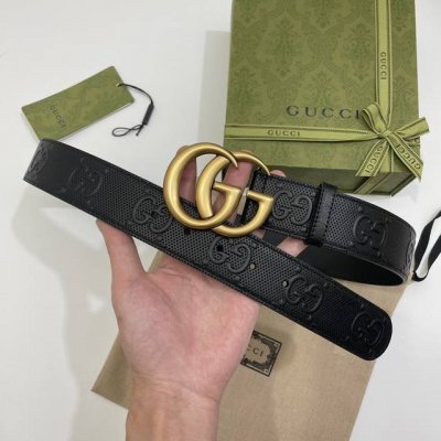 gu：Cci 专柜新款浮雕冲孔压花 宽度4.0Cm 复古陶瓷黑Gg扣 顶级P220