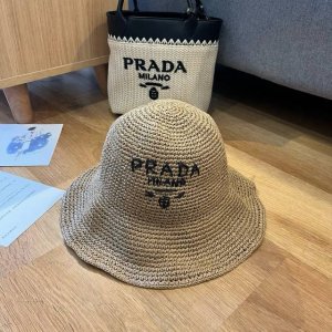 prada普拉达2025夏款折叠草帽 纯收工钩织 头围57Cm 可折叠