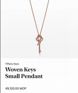 Tiffany Keys 系列全球限量款 Woven ，精工细作，咪金电镀，Cnc刻字， 半钻钥匙项链、Tiffany Keys 系列Woven 钥匙项链，及T