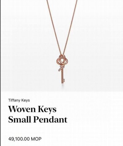 Tiffany Keys 系列全球限量款 Woven ，精工细作，咪金电镀，Cnc刻字， 半钻钥匙项链、Tiffany Keys 系列Woven 钥匙项链，及T