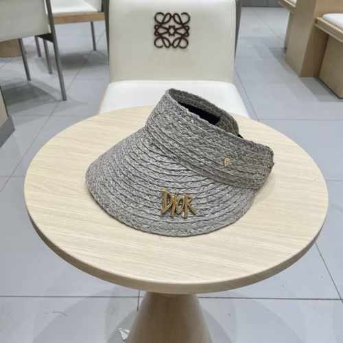 Dior迪奥天然拉菲草夏季遮阳空顶草帽女韩版Ins简约百搭出游沙滩防晒帽子