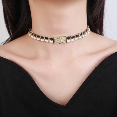 小香 Chanel 新款黑白小羊皮项链 颈链 专柜同步上新 双C精工打造原版一致黄铜材质