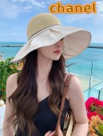 香奈儿Chanel韩版春夏季女大檐防紫外线出游盆帽蝴蝶结户外度假海边透气渔夫帽