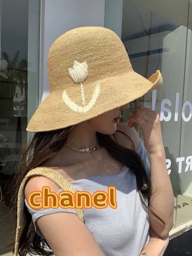 Chanel香奈儿郁金香拉菲草帽女2025新款夏季海边大檐沙滩帽遮阳防晒帽渔夫帽太阳帽