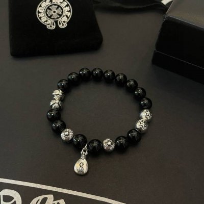 新款 专柜品质 Chrome Hearts克罗心 经典复古多元素 黑玛瑙手链 手串，凹凸造型不同的花纹设计风格 呈现出与众不同 十字架 童军花是克罗心的志 所以