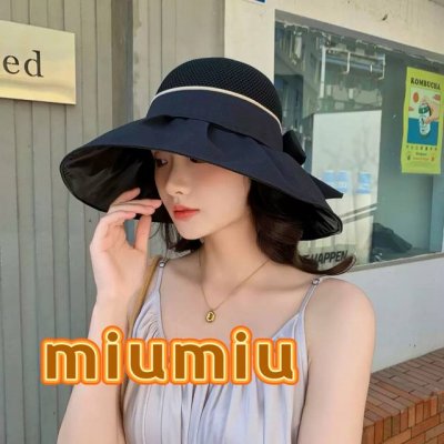 缪缪Miumiu遮阳帽2025春夏天新款拼接大沿黑胶防晒帽女休闲百搭韩国太阳帽子