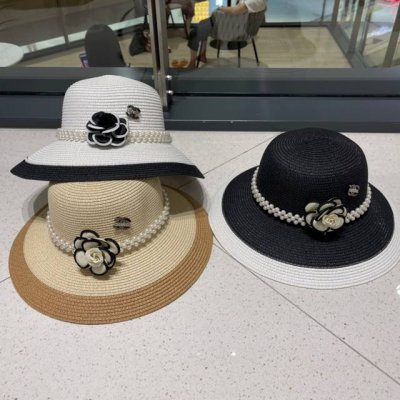 Chanel香奈儿 春夏新款草编山茶花编织盆帽草帽 度假休闲必备 优雅大方的一款