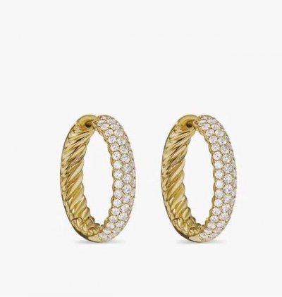 上新。David Yurman 金色半满钻耳钉 尺寸25.4X4.8Mm 编号Dyeh-079