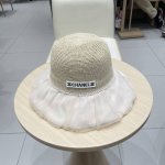 chanel香奈儿新款韩版时尚布草拼接渔夫帽女春夏优雅蝴蝶结双层盆帽出游遮阳帽