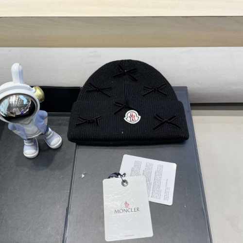 Moncler可爱蝴蝶结毛线帽子女秋冬季保暖针织套头冷帽子2024新款护耳百搭