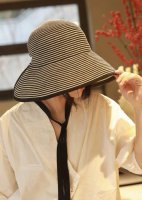 chanel香奈儿新款条纹遮阳帽 盆帽 可折叠草帽 头围57Cm