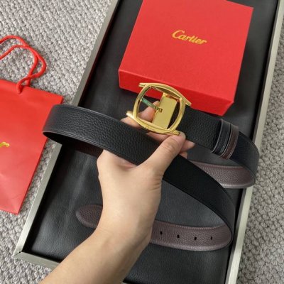 卡地亚 镀钯饰面针扣式皮带，“Cartier”标识。黑色尼罗河鳄鱼皮皮带，浮雕“Cartier”标识。尺寸：宽35毫米