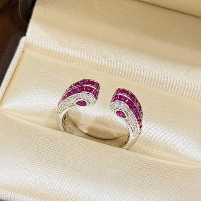 a5967 独立设计师 新款 梯房红宝石 方钻 开口戒指 超闪满钻戒指 Blingbling 独家订制 超高级别 进口S925纯银材质电镀厚金 不褪色不过敏 上
