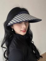 P80 Lv路易威登 千鸟格防晒帽子女2025新款夏季防紫外线 发箍遮阳大帽檐空顶太阳帽