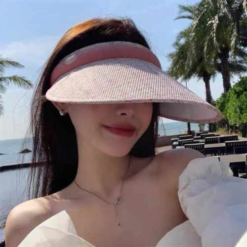 蒙口Moncler防晒帽女夏防紫外线遮阳帽韩版休闲百搭大檐遮 脸空顶帽可扎马尾