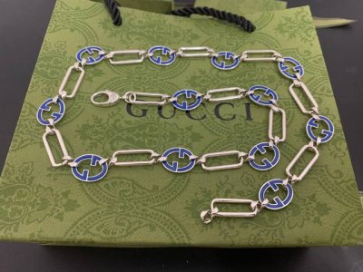 到货！Gucci 古驰 新款蓝色珐琅互扣式双G项链 现货 长度：60Cm 编号： 66415
