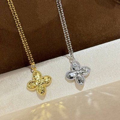 a5989 古法工艺 新中式碎碎冰 四叶草 项链 高级感拉满 可调节 通体S925纯银材质 Cnc工艺 电镀厚金 铂金色 纯银项链
