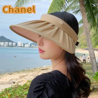 香奈儿Chanel新款空顶贝壳帽女夏季遮阳防紫外线太阳帽时尚大檐显脸小防晒帽子