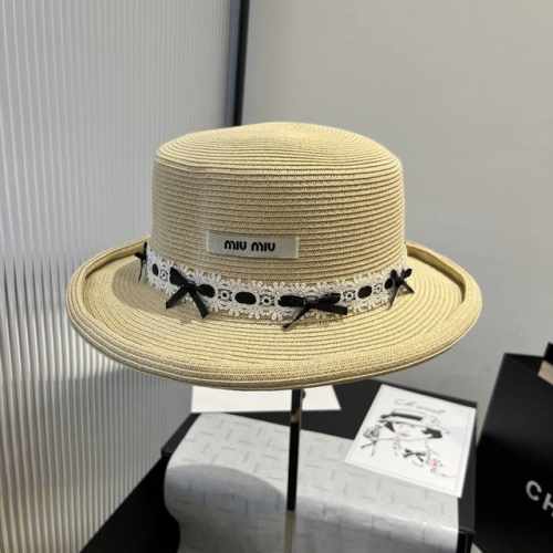 miumiu缪缪新款平顶草帽 卷边小礼帽 头围57Cm