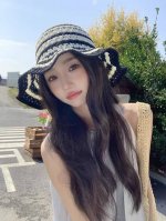 p80 路易威登Lv夹色荷叶边针织盆帽显脸夏季编织镂空渔夫帽针织 百搭遮阳子女盆帽