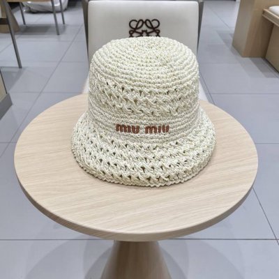 Miu Miu 缪缪 25春夏 字母刺绣Logo 女士 镂空渔夫帽
