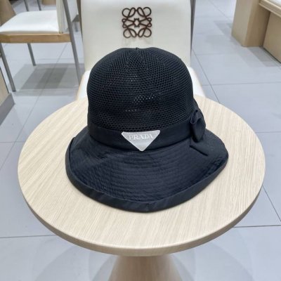 prada普拉达新款新款韩版针织布沿蝴蝶结渔夫帽遮阳盆帽女时尚休闲帽子潮