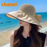 香奈儿Chanel时尚春夏季大帽檐出游渔夫帽防紫外线遮阳帽女蝴蝶结字母太阳帽潮