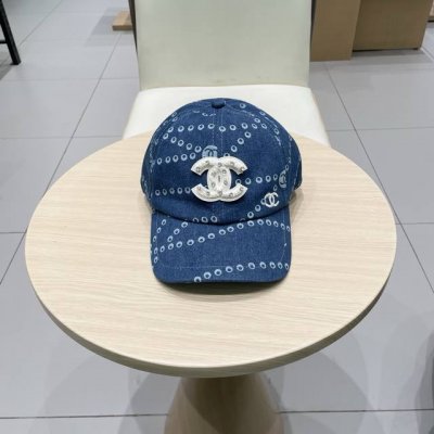 Chanel 25春夏新款丹宁牛仔链条印花渔夫帽显脸小遮阳防晒盆帽棒球鸭舌帽
