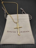 david Yurman 金色圆柱十字架项链 链条粗2Mm 长度45+5Cm延迟链 编号Dyxl-166