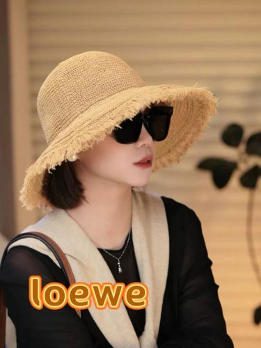 罗意威Loewe雪梨同款毛边白色渔夫帽女春夏天遮阳防晒度假旅行沙滩帽草帽