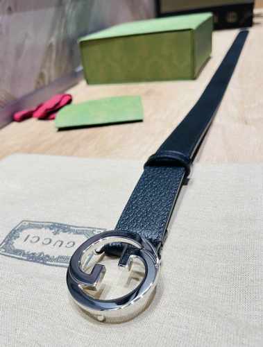 特 配全套包装礼盒 古奇 宽度3.0Cm 进口原厂黑色猫爪纹 搭配意大利原版皮革 精品双G五金