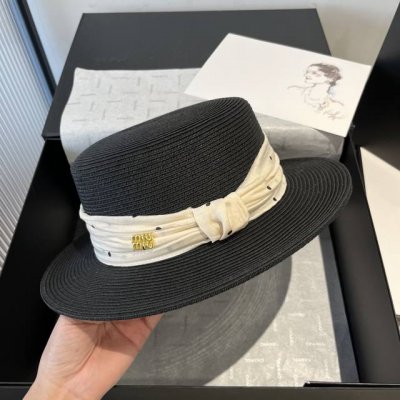 miumiu缪缪新款平顶遮阳帽 遮阳草帽 头围57Cm
