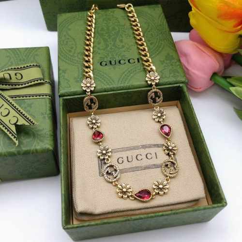 编号Gxl0027 gucci古驰新款双G互扣式花朵项链