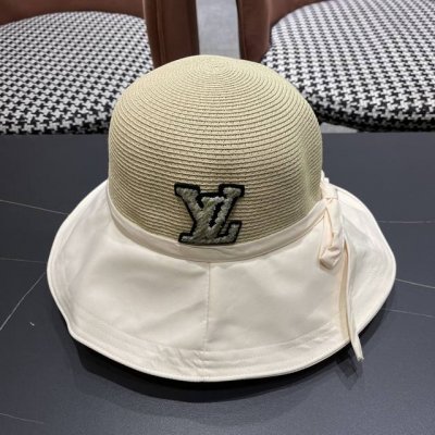 Lv路易威登 2025新款韩版蝴蝶结系带渔夫帽子女出游草编遮阳 帽显脸小防晒盆帽