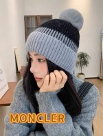 蒙口moncler甜美毛球毛线帽子女秋冬季拼色条纹针织帽学生套头帽大头护耳冷帽