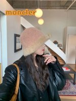 Moncler蒙口摇粒绒毛绒拼接新款渔夫帽大檐保暖水桶帽子秋冬百搭盆帽