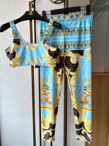 100 芬迪新款高弹力健身瑜伽服运动套装~塑腰小背心 带胸垫 +修身提臀显瘦打底裤踩脚 黑色 S M L Xl