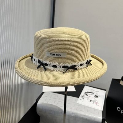 miumiu缪缪新款平顶草帽 卷边小礼帽 头围57Cm