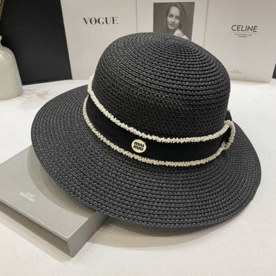 特价 配防尘袋. Miumiu缪缪 2025新款织带密织度假风盆帽草帽，出街旅行单品