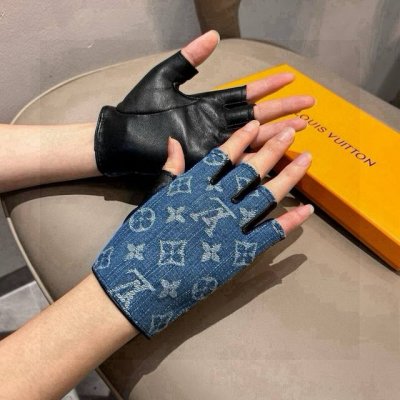 Lv新品短款牛仔配皮手套，时尚机车手套，秋冬新品布内里，时尚上手超舒适柔软、百搭！集美女神必备配盒子码数Ml