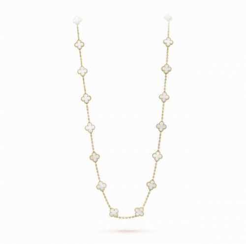 此款调价V金镀咪金 0000-1240Vca高级白贝母20花四叶草项链。Cleef&Arpels 四叶草 此系列设计灵动，线条流畅，易于佩戴。展现无限搭配的可能